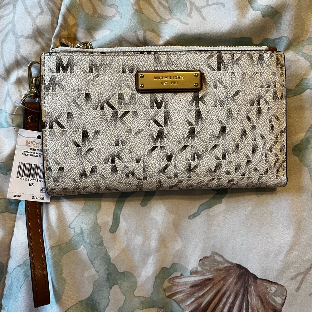 NWT Michael Kors Jet Set Logo Large Double Zip Phone Case Wallet